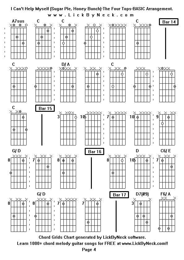 Chord Grids Chart of chord melody fingerstyle guitar song-I Can't Help Myself (Sugar Pie, Honey Bunch)-The Four Tops-BASIC Arrangement,generated by LickByNeck software.